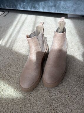 Beige Suede Ankle Boots Chunky Heel Lug Sole